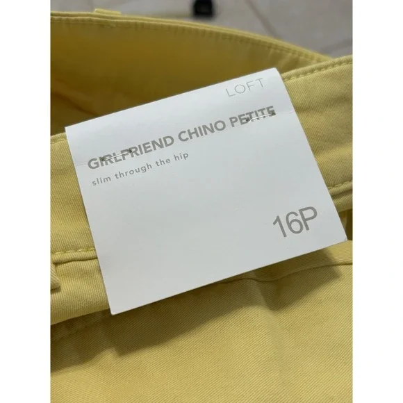 NWT LOFT Girlfriend Chino 16 Petite, Yellow, Slim Thru Hips, NWT, Cotton Blend - Picture 6 of 6